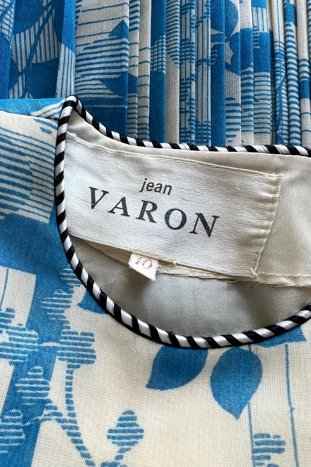 Prettiest 1960s Jean Varon Blue Floral Print Dress w Elaborate Pleating Detail