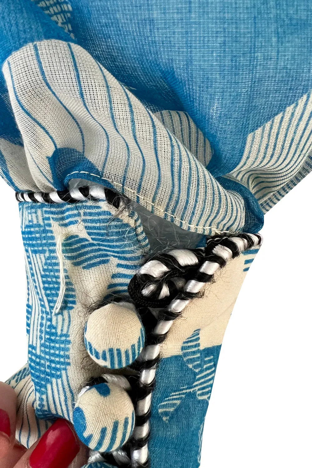 Prettiest 1960s Jean Varon Blue Floral Print Dress w Elaborate Pleating Detail