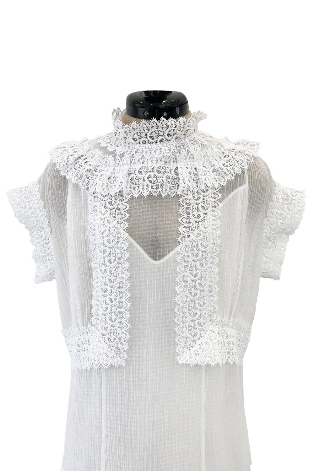 Pristine Mid 2000s Givenchy by Riccardo Tisci White Cotton Gauze & Lace Dress w Matching Underdress