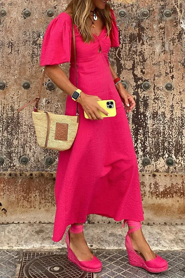 Puff Sleeve V-Neck A-Line Slim Dress