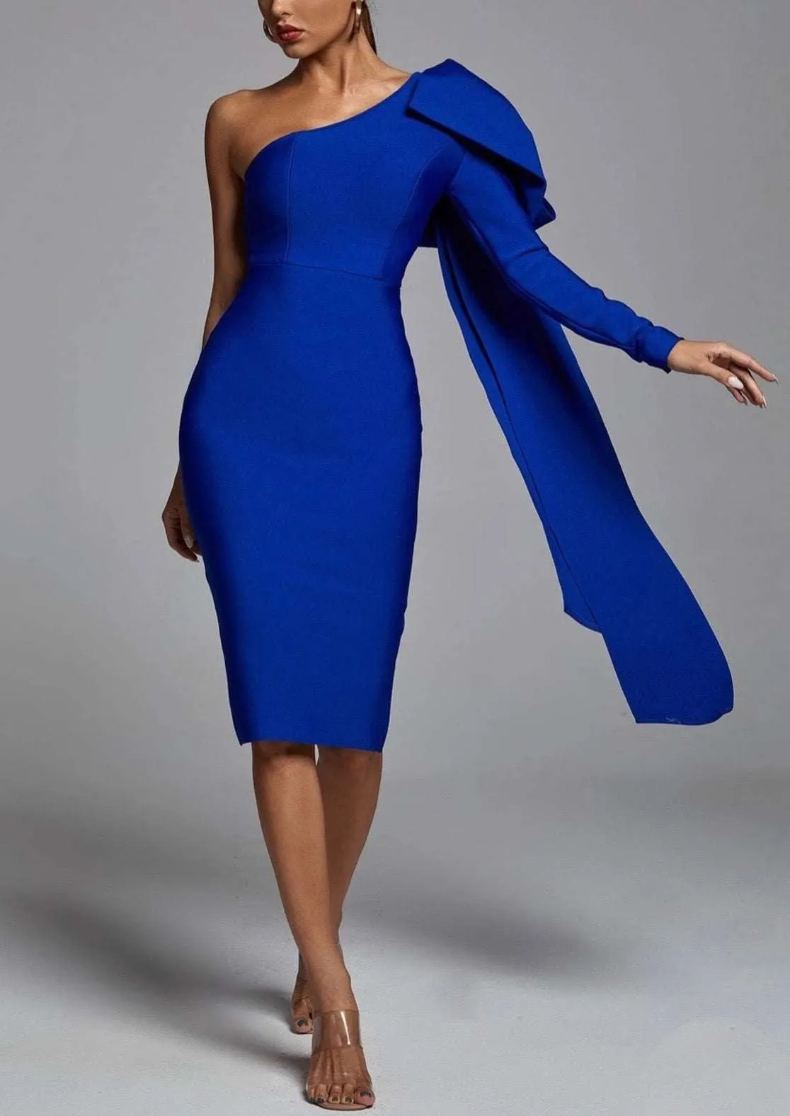 "LAUREN" BLUE MIDI PARTY DRESS