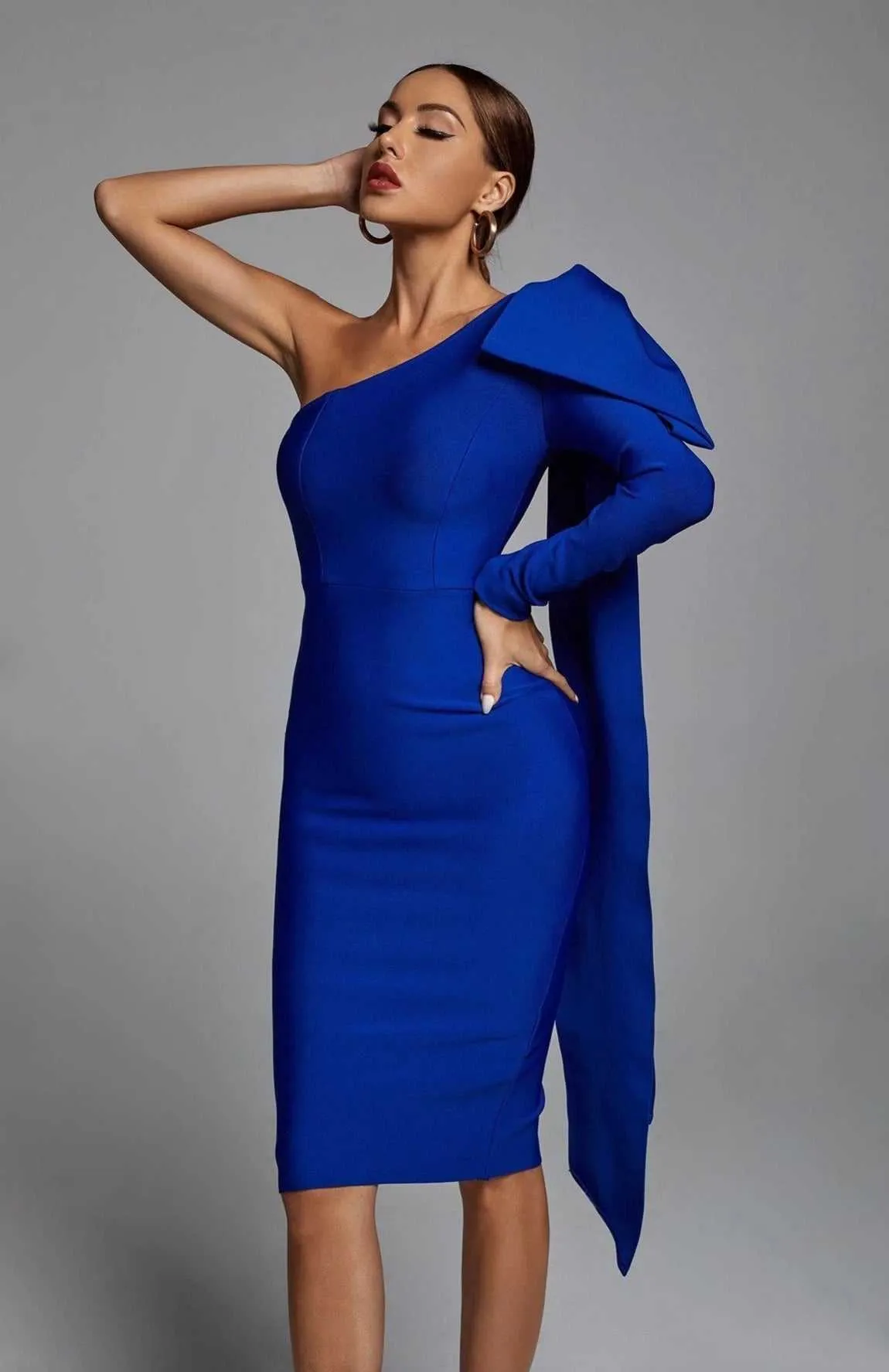 "LAUREN" BLUE MIDI PARTY DRESS