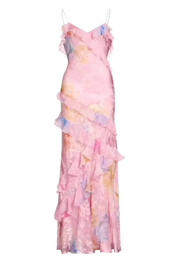 Rainbow Color Slim Fit Halter Backless Long Dress