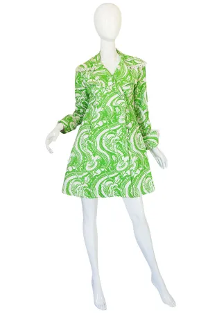 Rare 1960s Annacat Green & White Print Coat or Dress