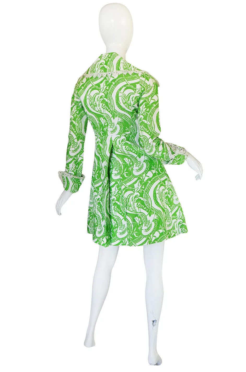 Rare 1960s Annacat Green & White Print Coat or Dress