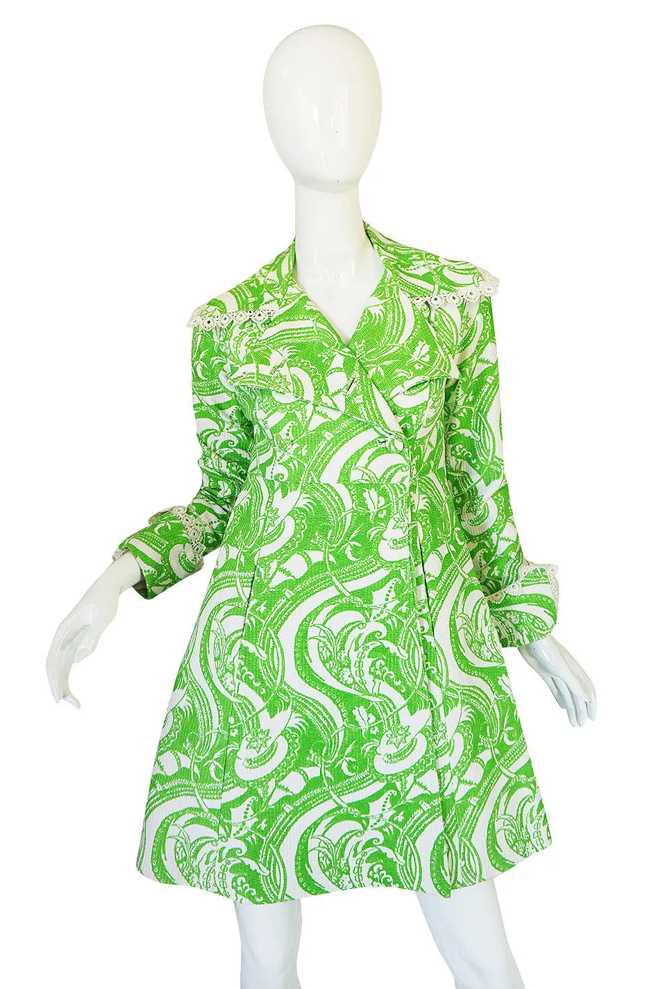 Rare 1960s Annacat Green & White Print Coat or Dress