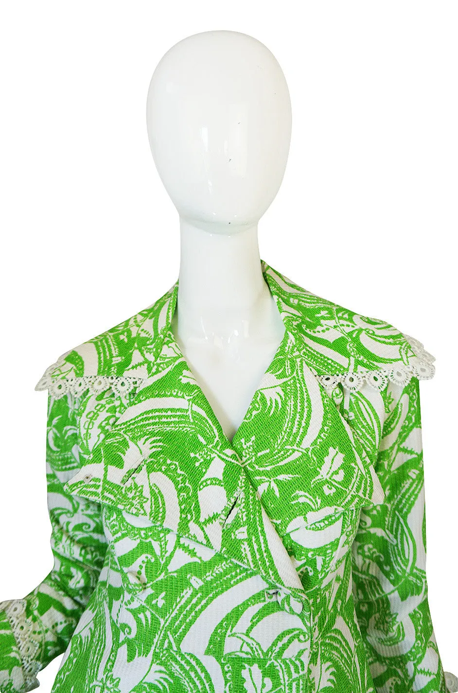 Rare 1960s Annacat Green & White Print Coat or Dress