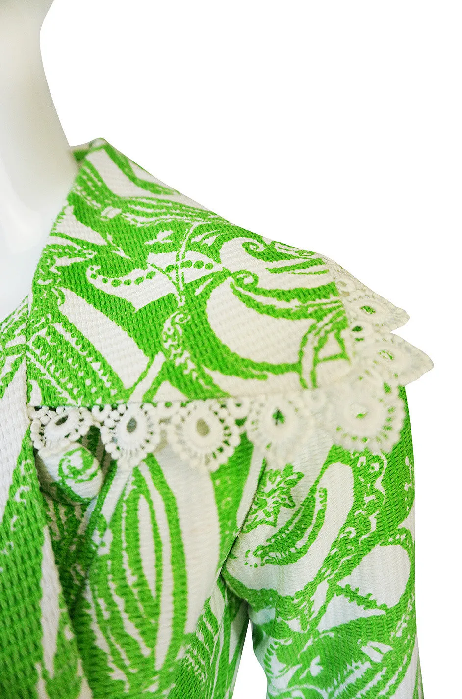 Rare 1960s Annacat Green & White Print Coat or Dress