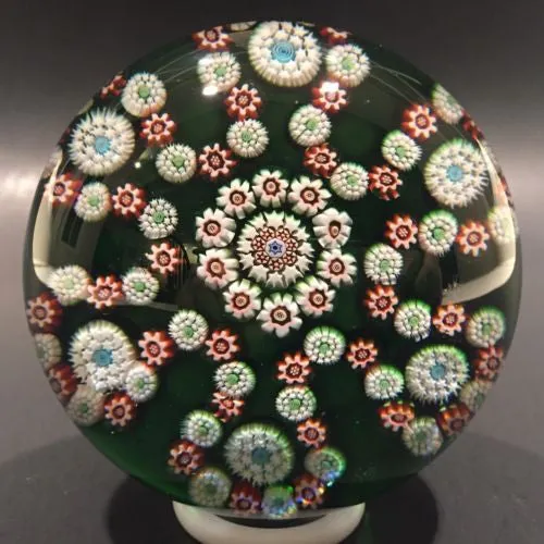 Rare Antique Baccarat Art Glass Paperweight Millefiori Garland on Green Ground