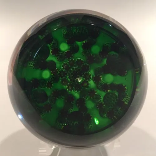 Rare Antique Baccarat Art Glass Paperweight Millefiori Garland on Green Ground