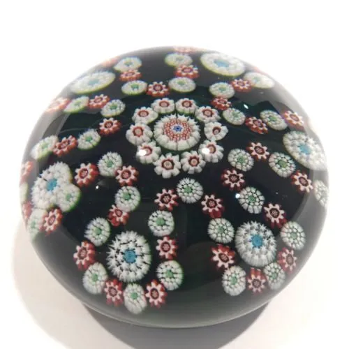 Rare Antique Baccarat Art Glass Paperweight Millefiori Garland on Green Ground