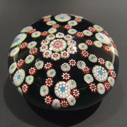 Rare Antique Baccarat Art Glass Paperweight Millefiori Garland on Green Ground