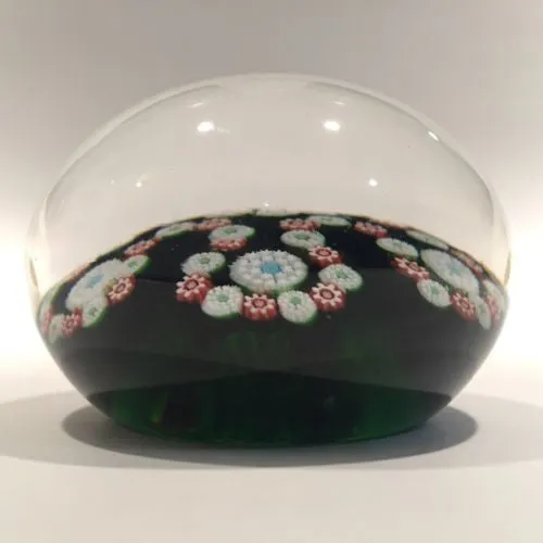 Rare Antique Baccarat Art Glass Paperweight Millefiori Garland on Green Ground