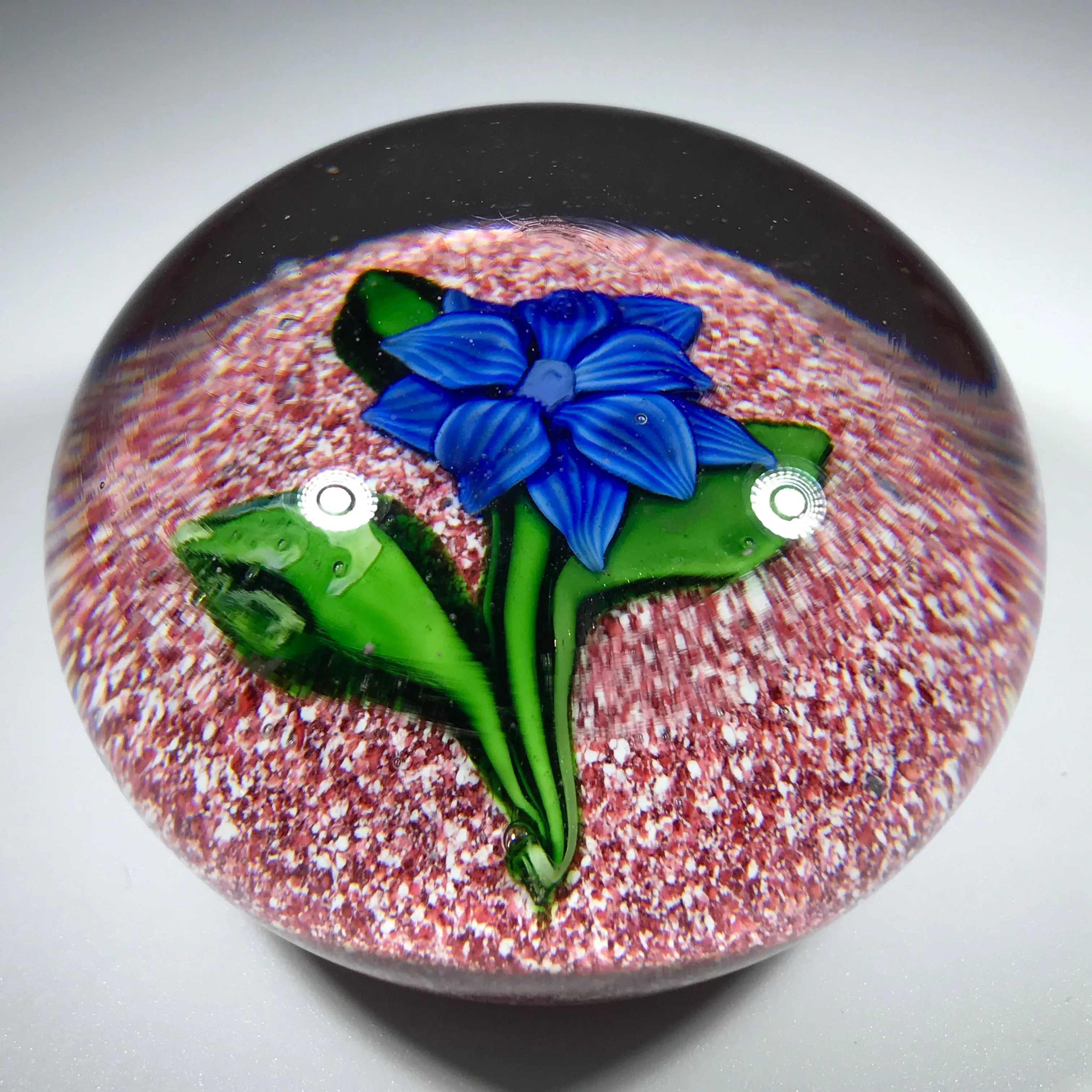 Rare Antique Saint Louis Art Glass Paperweight Lampwork Clematis on Red Jasper Ground