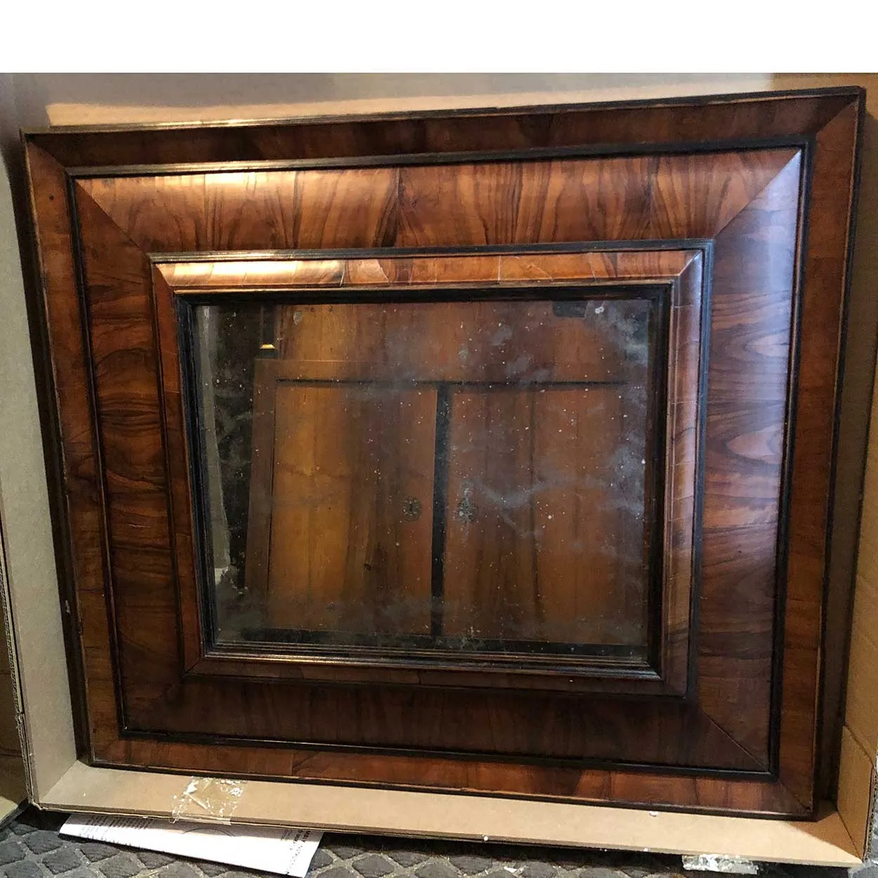 Rare Dutch Baroque Figured Cherrywood Pillow Molded Mirror