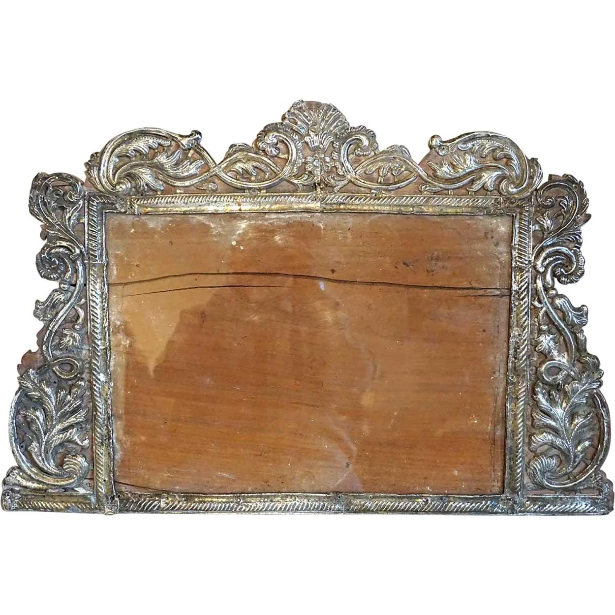 Rare Indo-Portuguese Baroque Silver Repousse Mounted Teak Frame