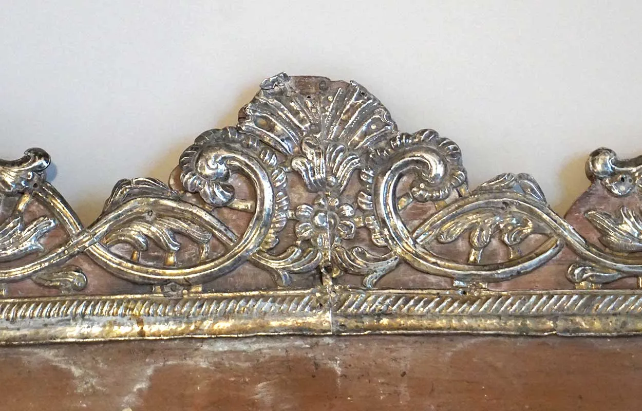 Rare Indo-Portuguese Baroque Silver Repousse Mounted Teak Frame