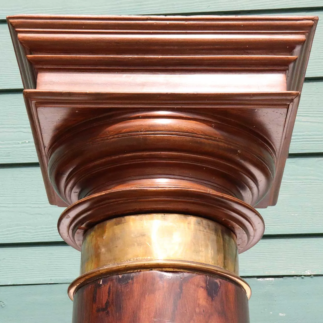 Rare Large Solid Rosewood, Brass Mounted and Teak Capital Pillar