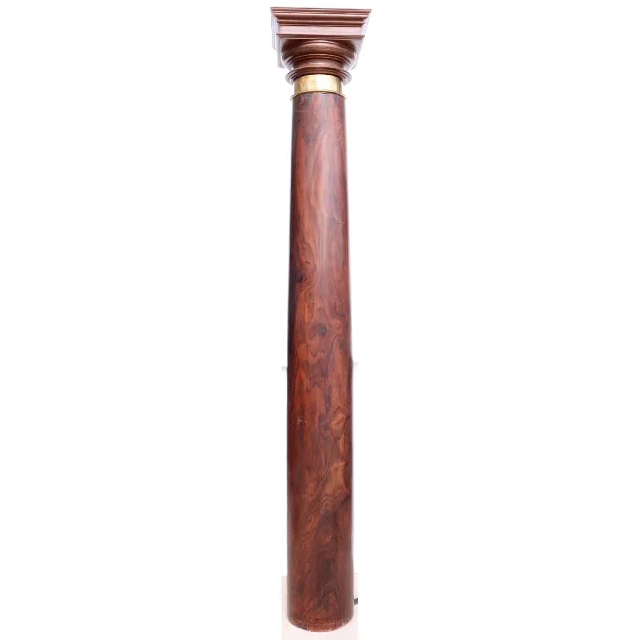 Rare Large Solid Rosewood, Brass Mounted and Teak Capital Pillar