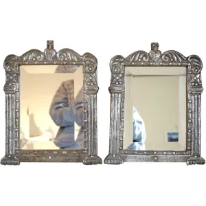 Rare Pair of Indo-Portuguese Silver Framed Beveled Mirrors