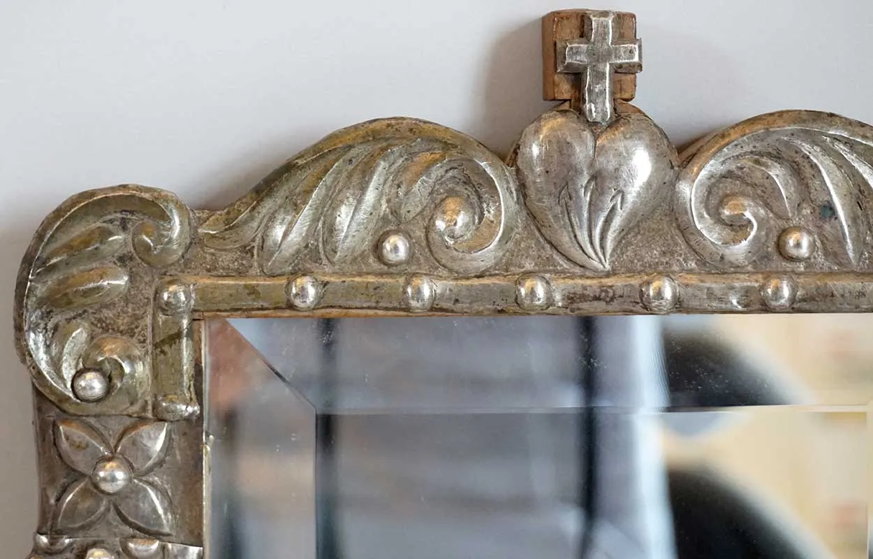 Rare Pair of Indo-Portuguese Silver Framed Beveled Mirrors
