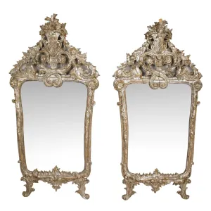Rare Pair of Large Early Italian Baroque Silver Gilt Pier Mirrors