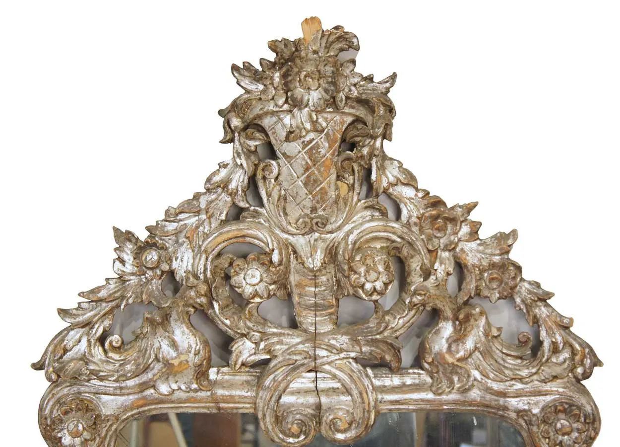 Rare Pair of Large Early Italian Baroque Silver Gilt Pier Mirrors