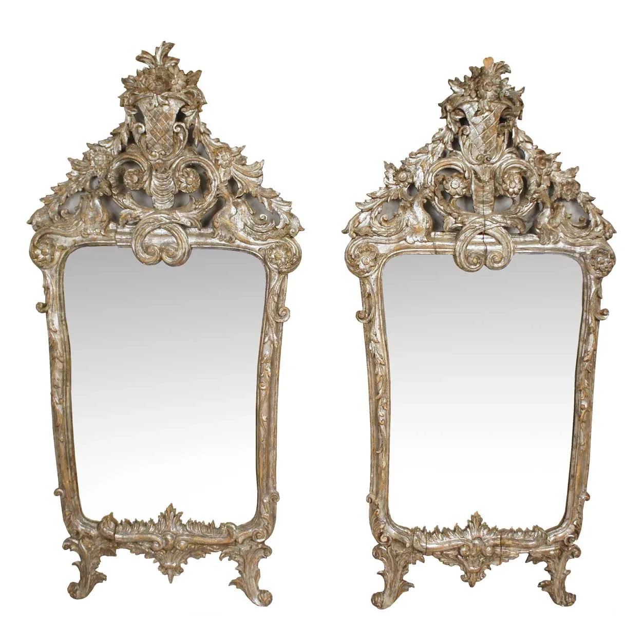 Rare Pair of Large Early Italian Baroque Silver Gilt Pier Mirrors