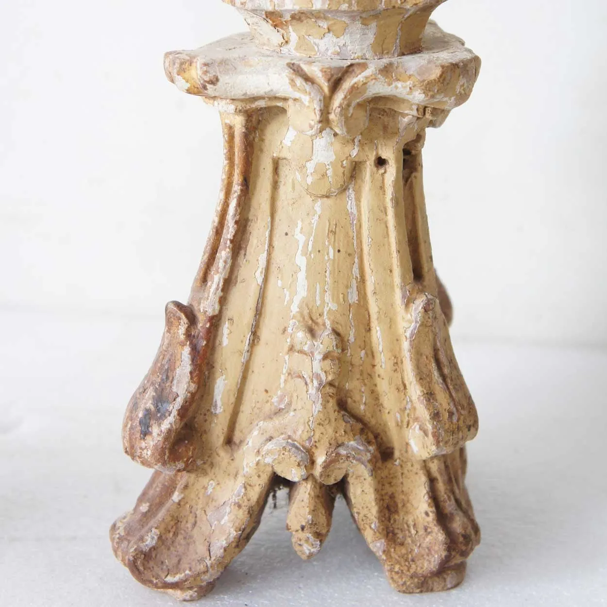 Rare Pair of Large Indo-Portuguese Baroque Painted and Gilt Teak Pricket Candlesticks