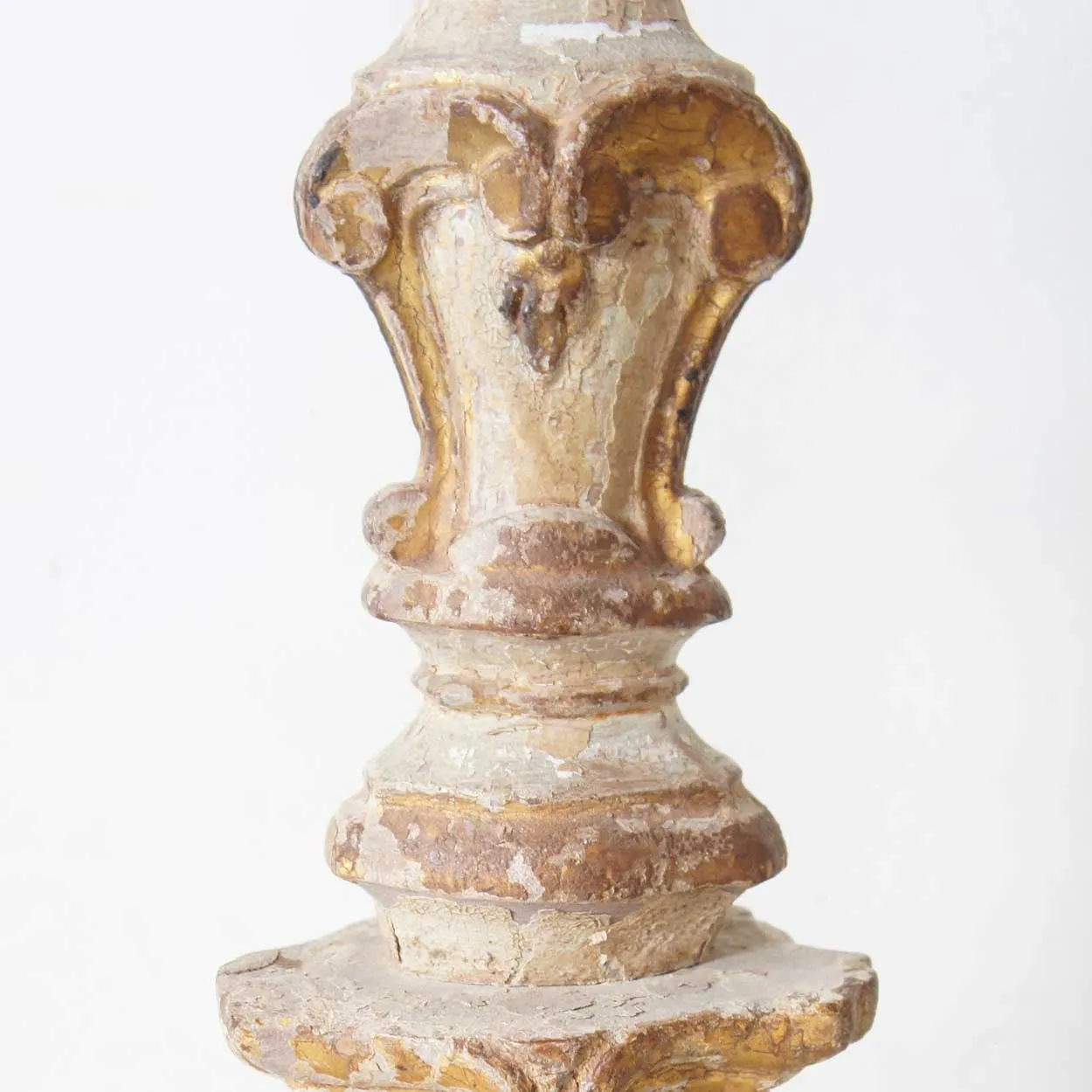 Rare Pair of Large Indo-Portuguese Baroque Painted and Gilt Teak Pricket Candlesticks