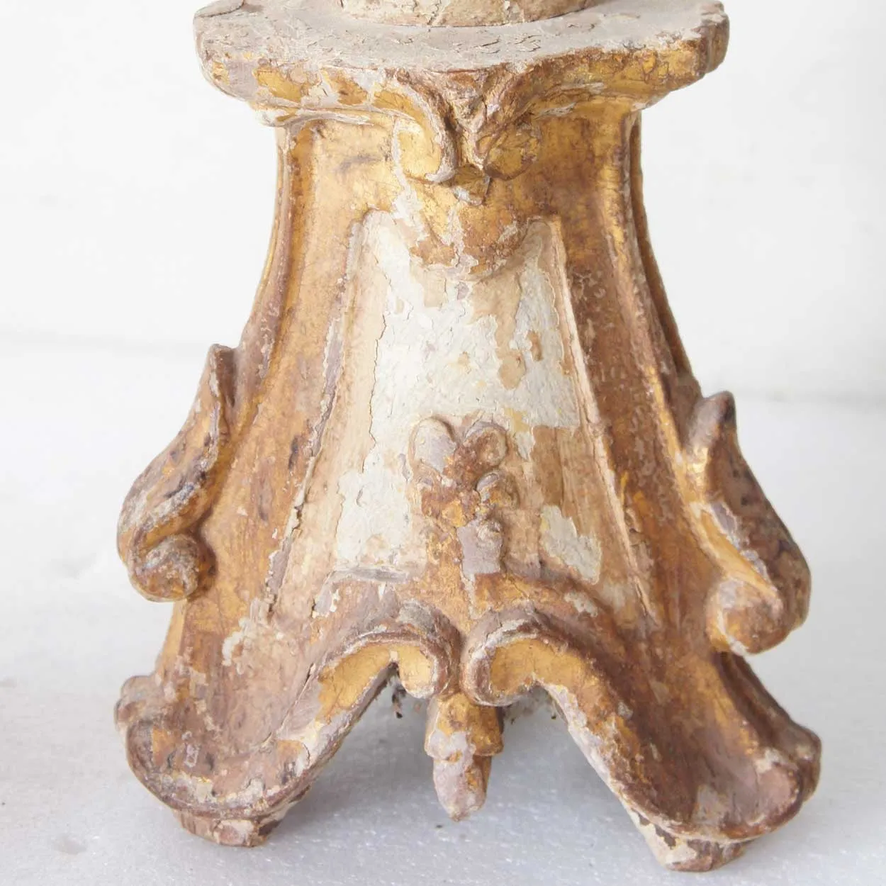 Rare Pair of Large Indo-Portuguese Baroque Painted and Gilt Teak Pricket Candlesticks