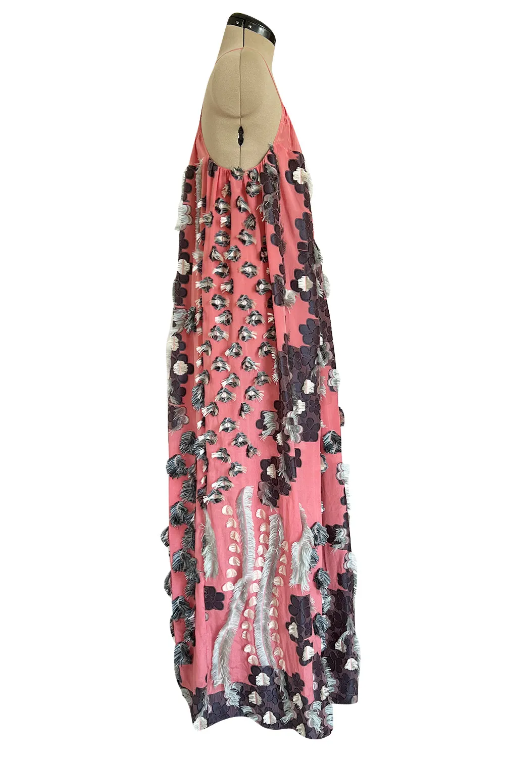 Recent Chloe Dusty Pink Easy to Wear Fringe Feather Applique Caftan Halter Dress