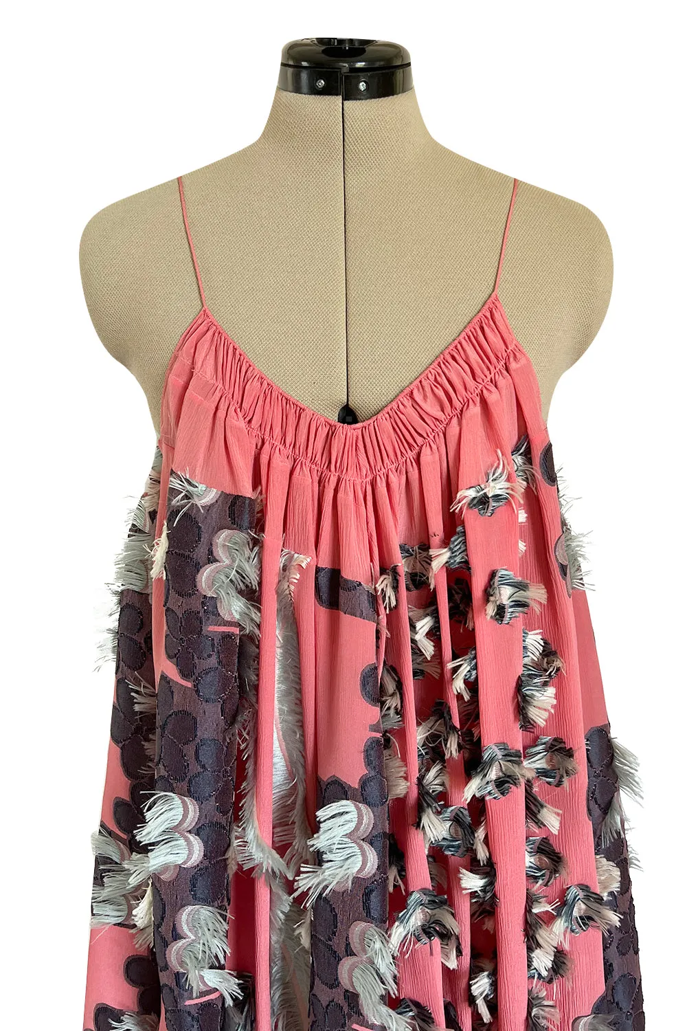 Recent Chloe Dusty Pink Easy to Wear Fringe Feather Applique Caftan Halter Dress