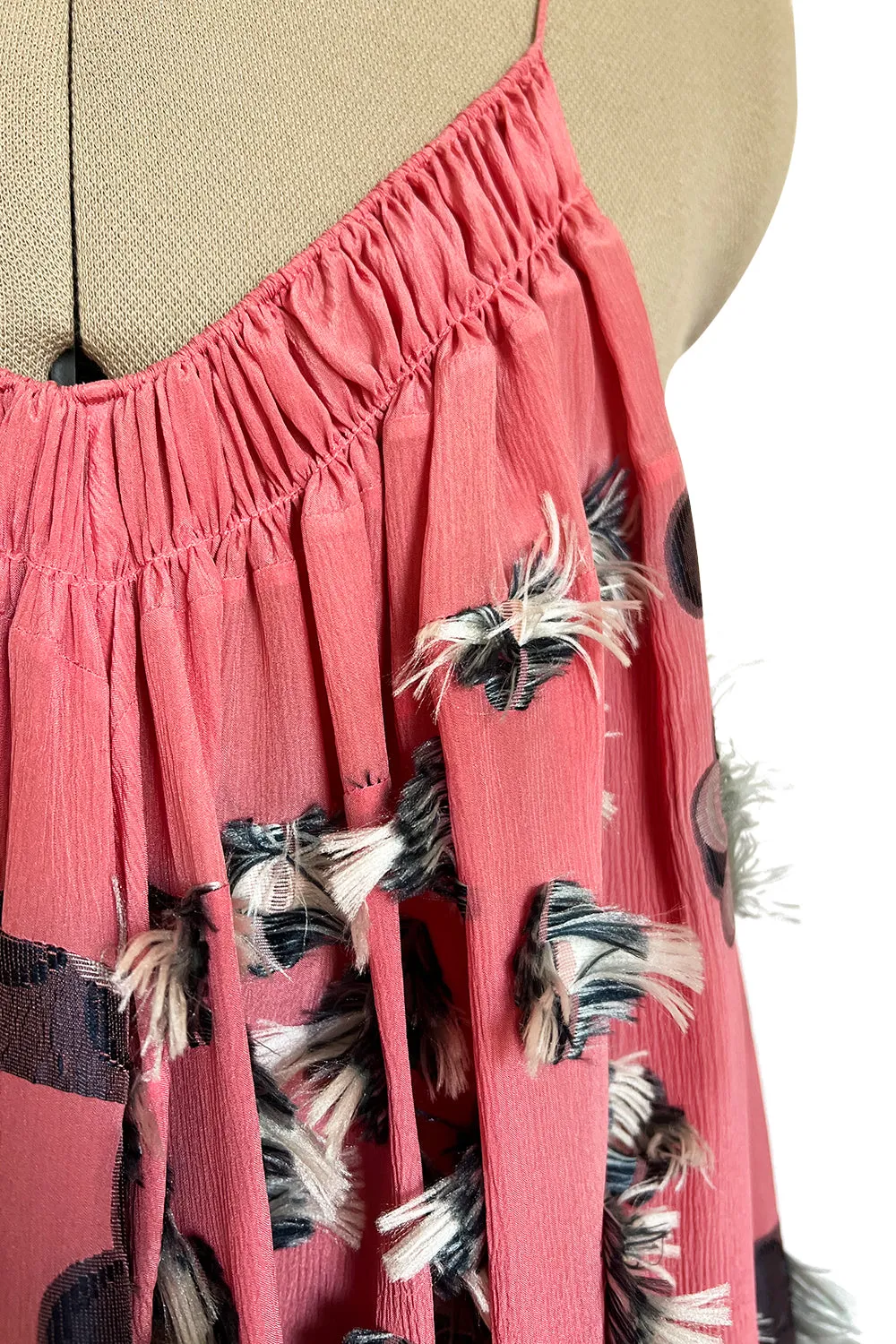 Recent Chloe Dusty Pink Easy to Wear Fringe Feather Applique Caftan Halter Dress