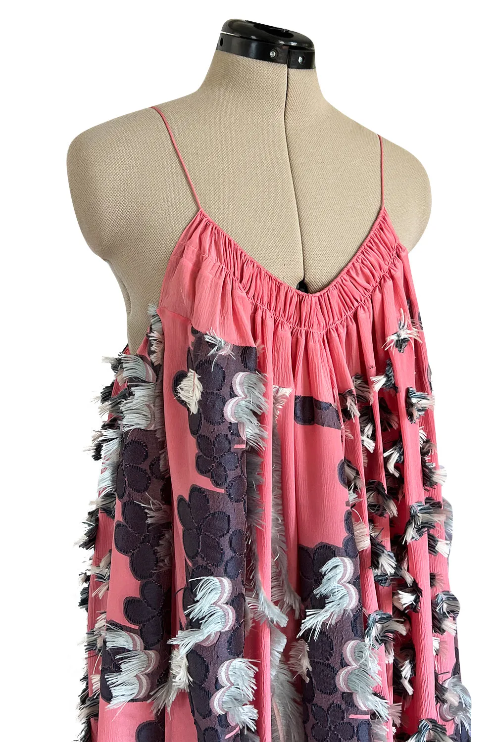 Recent Chloe Dusty Pink Easy to Wear Fringe Feather Applique Caftan Halter Dress