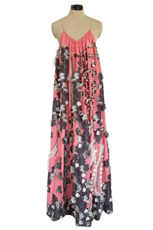 Recent Chloe Dusty Pink Easy to Wear Fringe Feather Applique Caftan Halter Dress