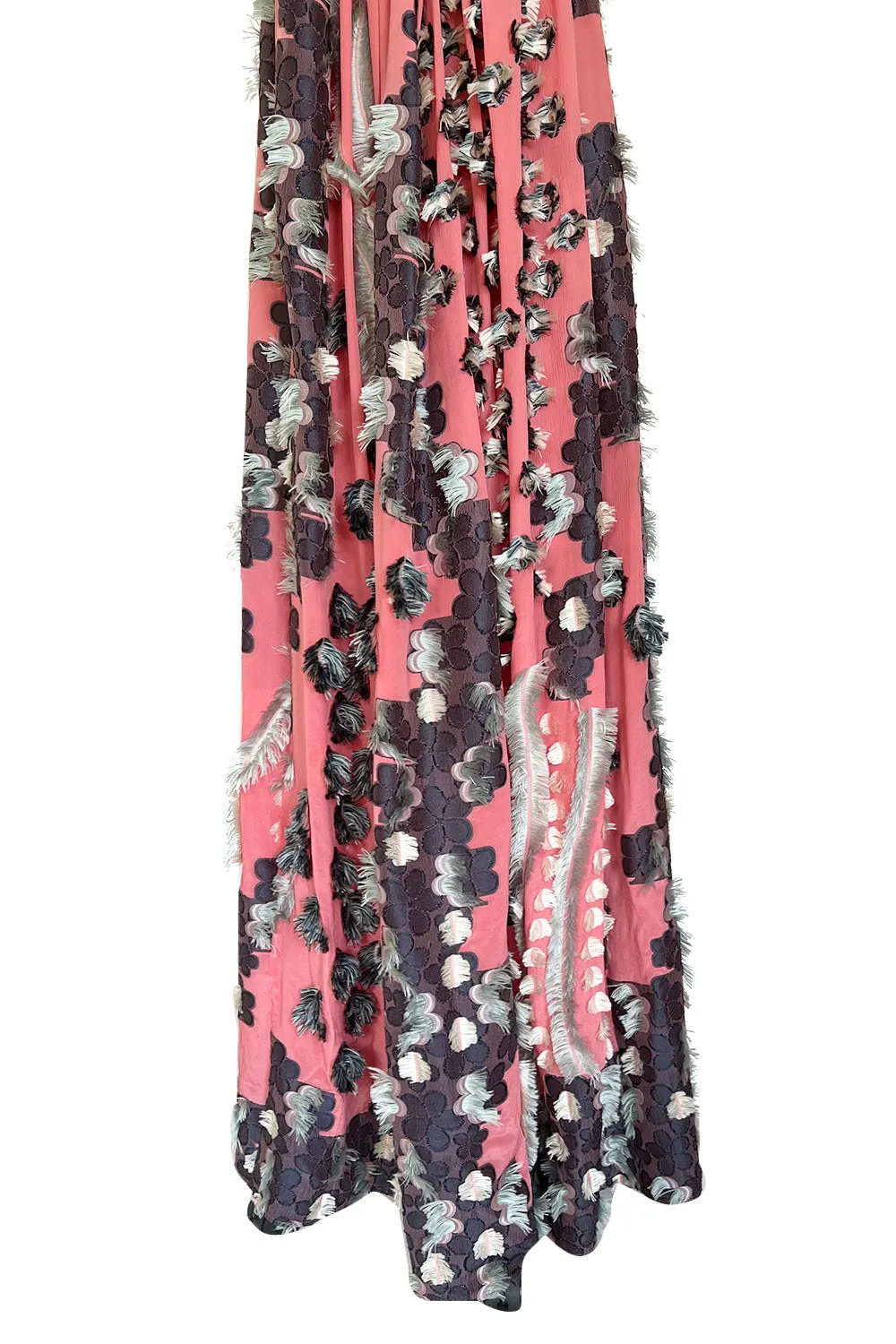 Recent Chloe Dusty Pink Easy to Wear Fringe Feather Applique Caftan Halter Dress