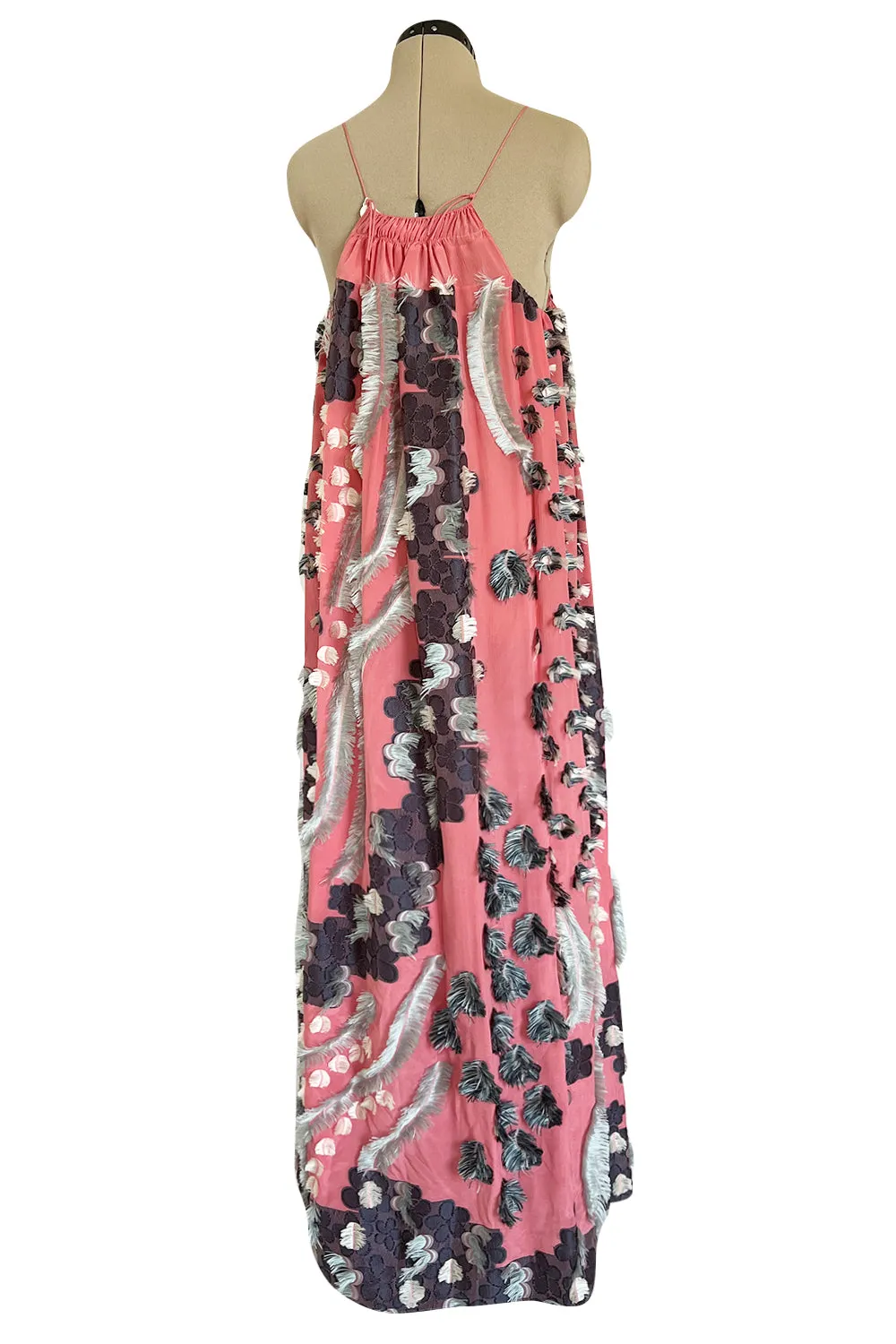 Recent Chloe Dusty Pink Easy to Wear Fringe Feather Applique Caftan Halter Dress