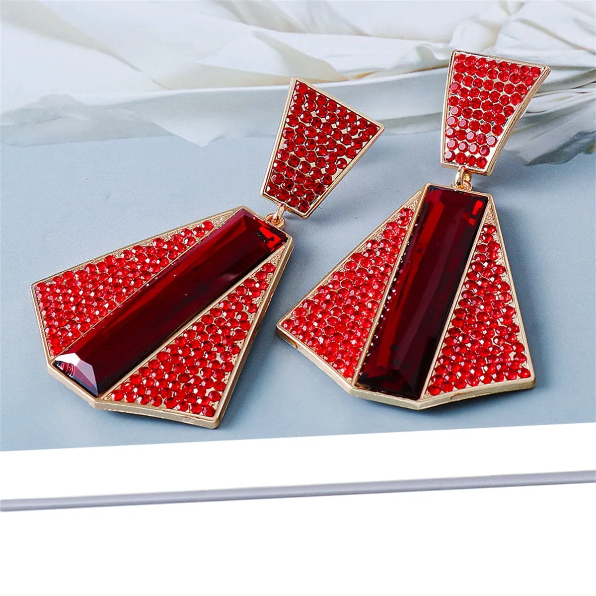 Red Crystal & Cubic Zirconia 18K Gold-Plated Geometric Drop Earrings