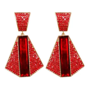 Red Crystal & Cubic Zirconia 18K Gold-Plated Geometric Drop Earrings