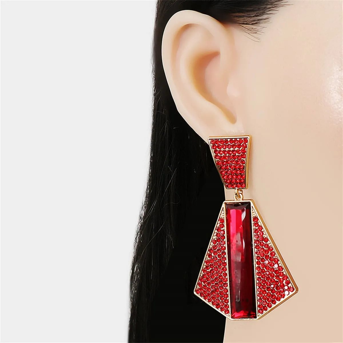 Red Crystal & Cubic Zirconia 18K Gold-Plated Geometric Drop Earrings