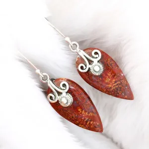 Red Moss Agate Solid 925 Sterling Silver Earrings