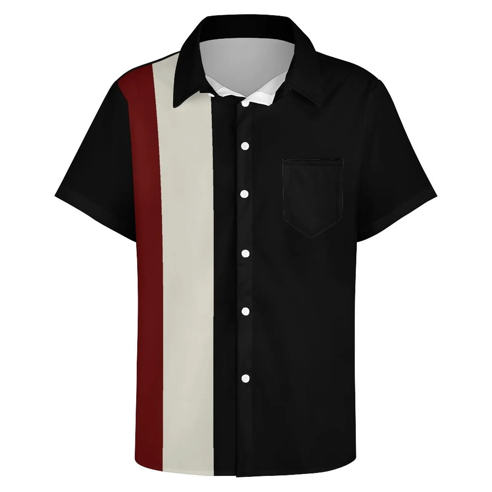 Retro Striped Chest Pocket Short Sleeved Shirt 2310000252