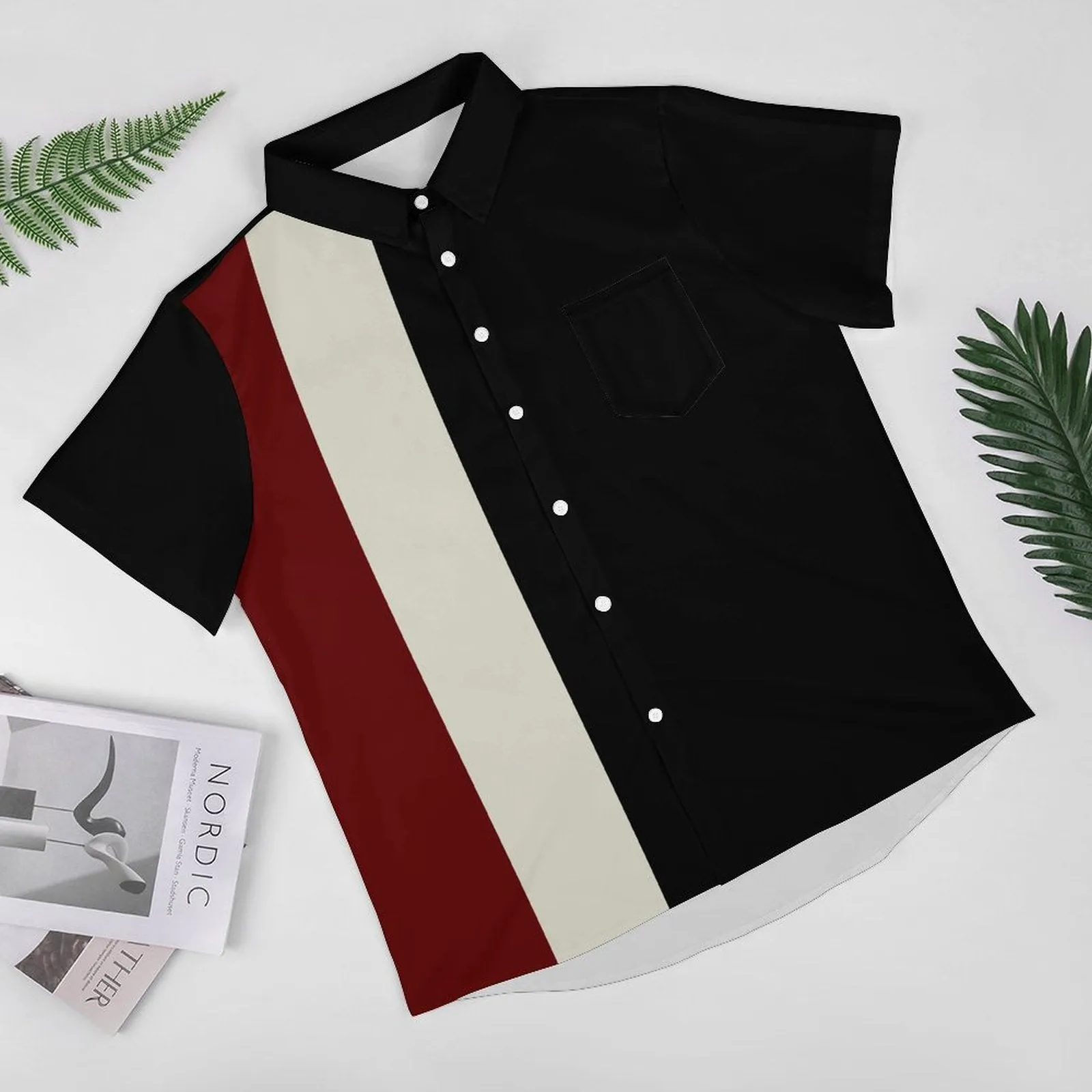 Retro Striped Chest Pocket Short Sleeved Shirt 2310000252