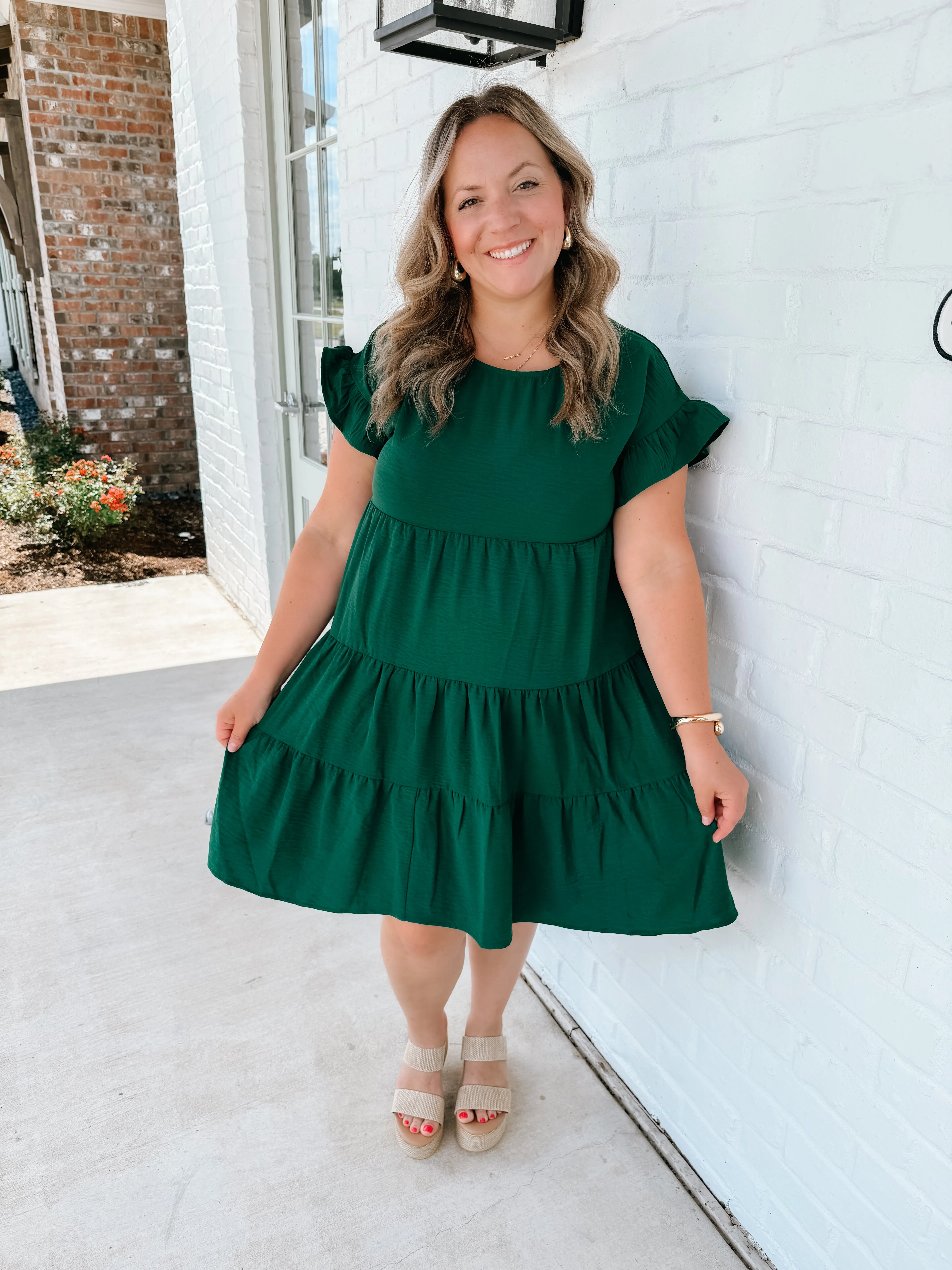 Ruffle Sleeve Tiered Dress (PLUS)