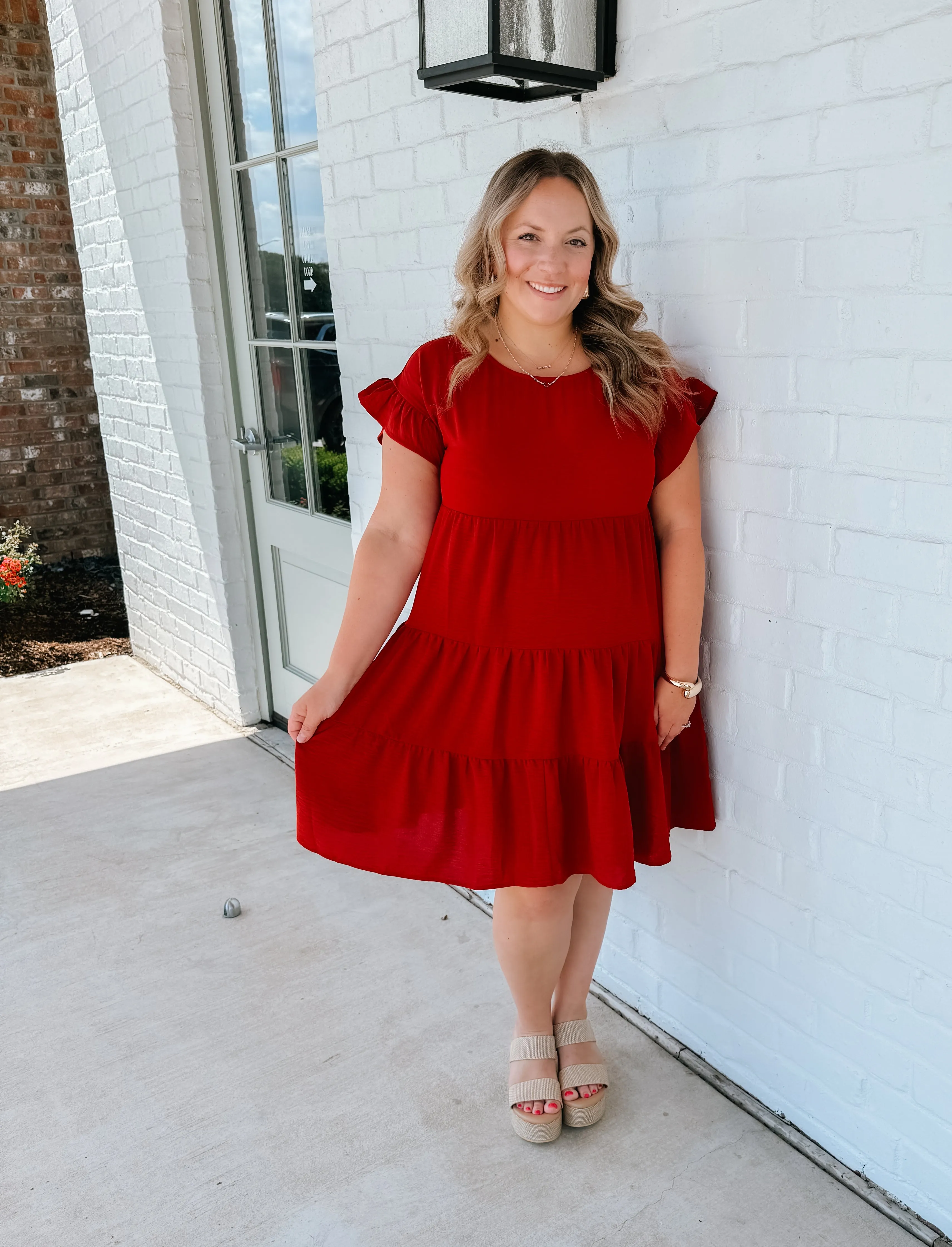 Ruffle Sleeve Tiered Dress (PLUS)