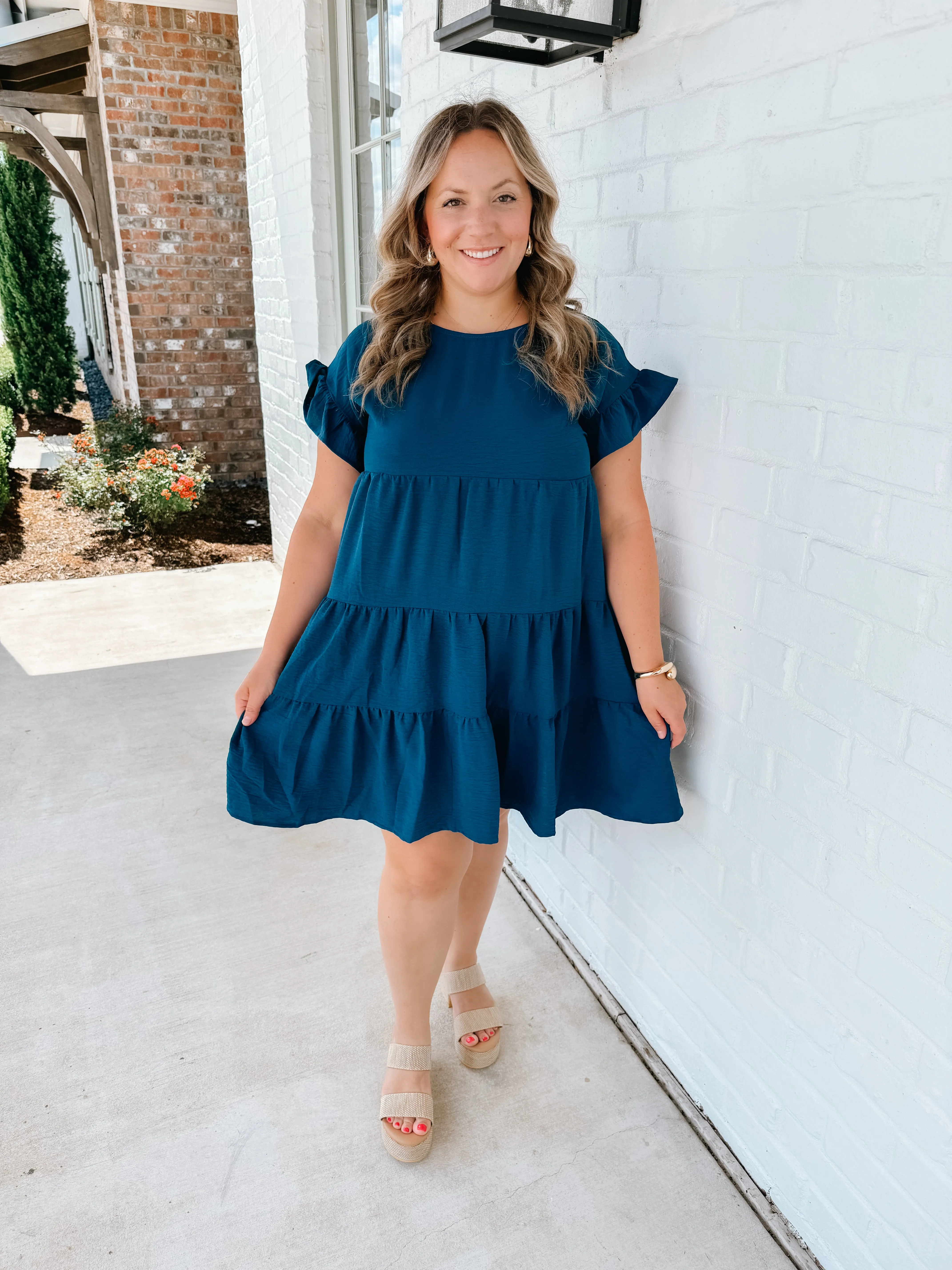 Ruffle Sleeve Tiered Dress (PLUS)