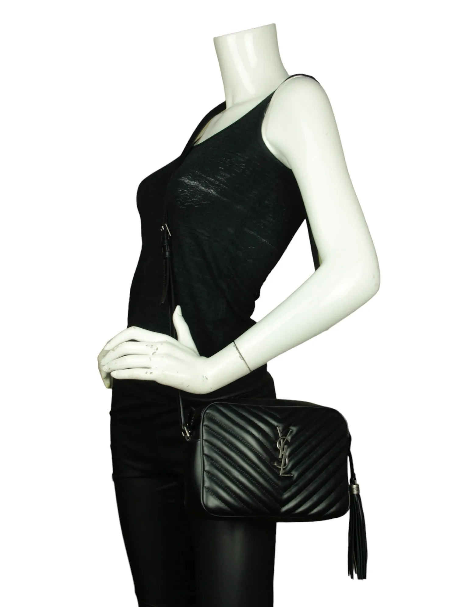 Saint Laurent Black Calfskin Matelasse Monogram Lou Camera Bag