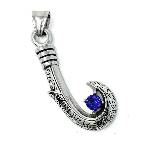 Sapphire Stone Ornate Fish Hook Pendant (#bjp012)
