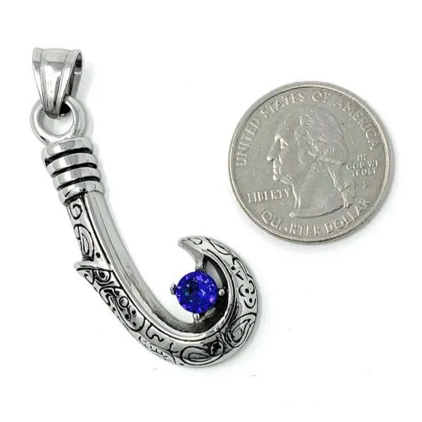 Sapphire Stone Ornate Fish Hook Pendant (#bjp012)